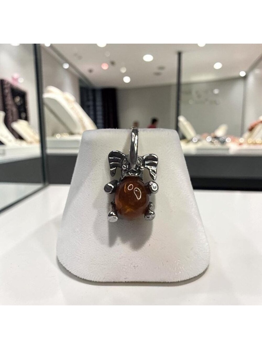 Elephant Pendant With Amber Stone In 925 Sterling Silver Jewelry
